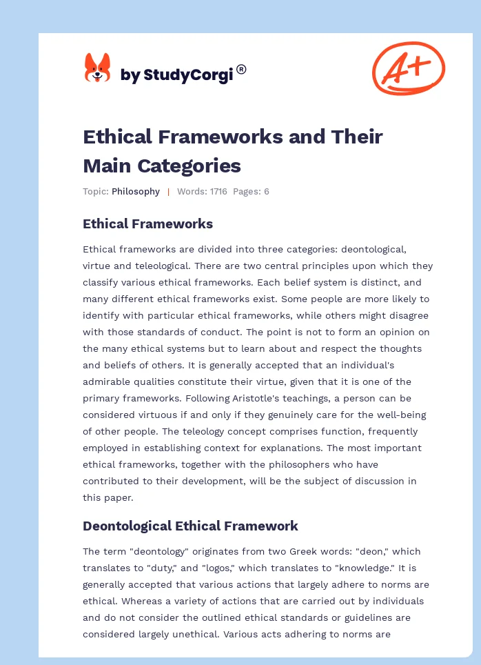 Ethical Frameworks and Their Main Categories. Page 1