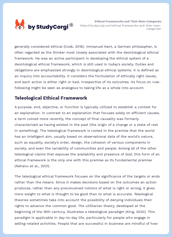 Ethical Frameworks and Their Main Categories. Page 2
