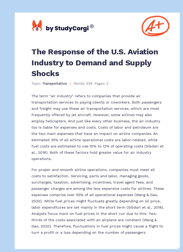 The Response of the U.S. Aviation Industry to Demand and Supply Shocks. Page 1