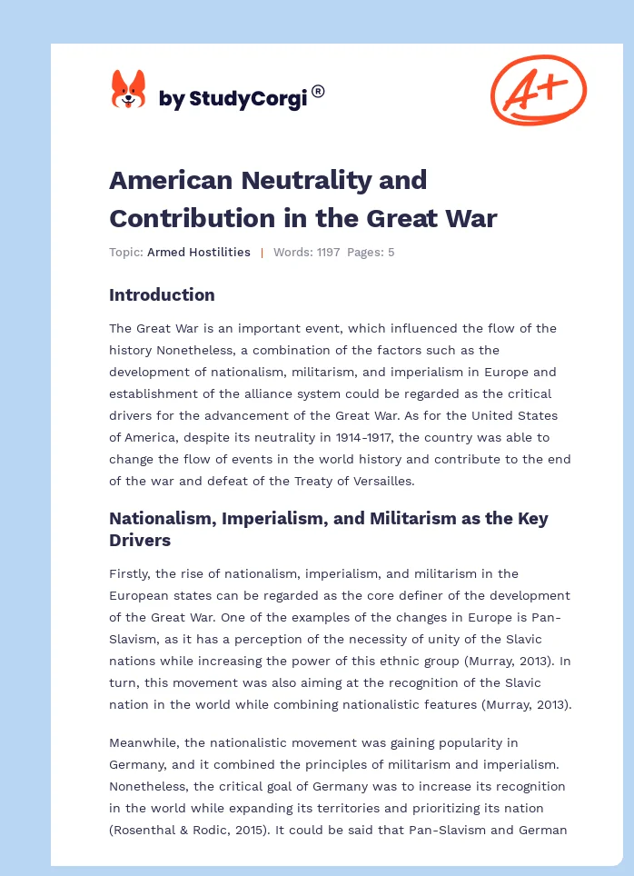 American Neutrality and Contribution in the Great War. Page 1