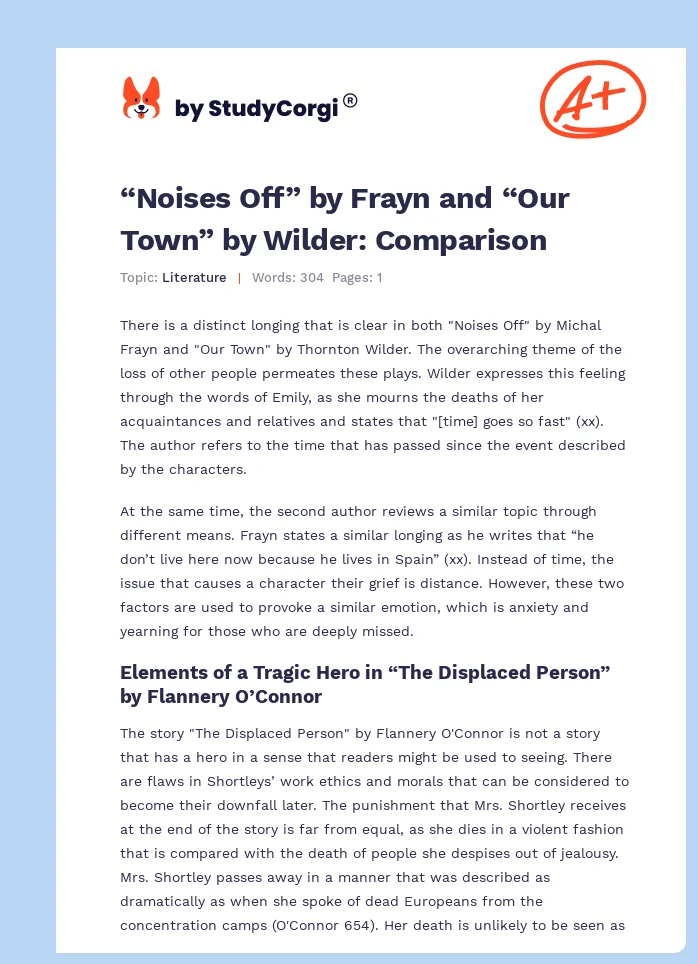 “Noises Off” by Frayn and “Our Town” by Wilder: Comparison. Page 1