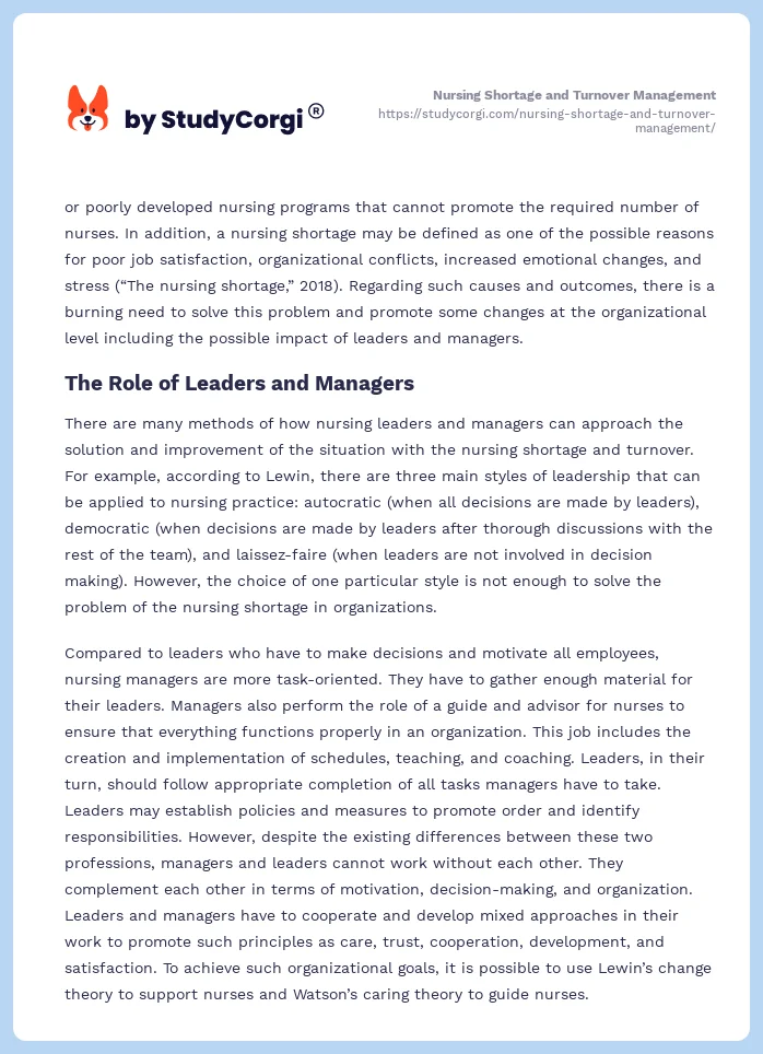Nursing Shortage and Turnover Management. Page 2