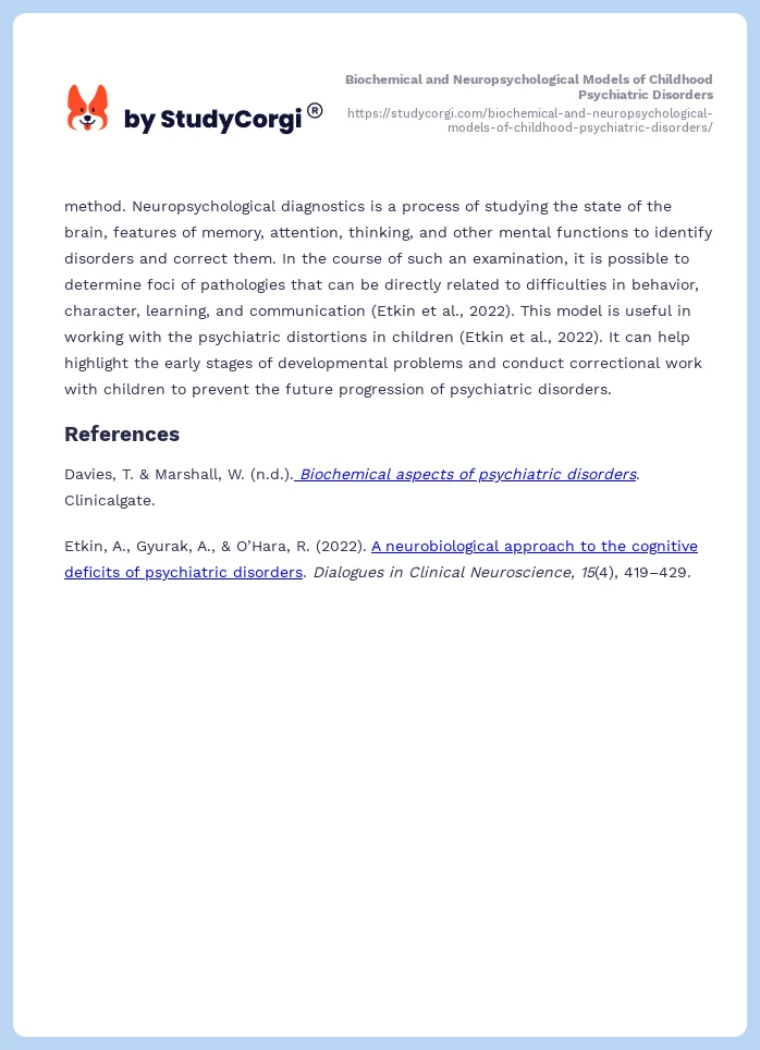 Biochemical and Neuropsychological Models of Childhood Psychiatric Disorders. Page 2