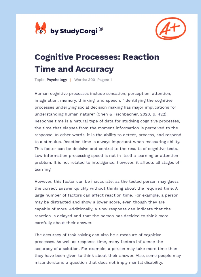 Cognitive Processes: Reaction Time and Accuracy. Page 1