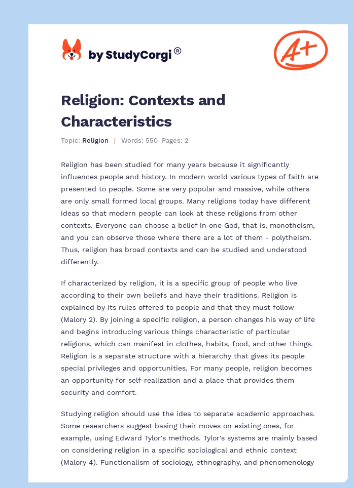 Religion: Contexts and Characteristics. Page 1