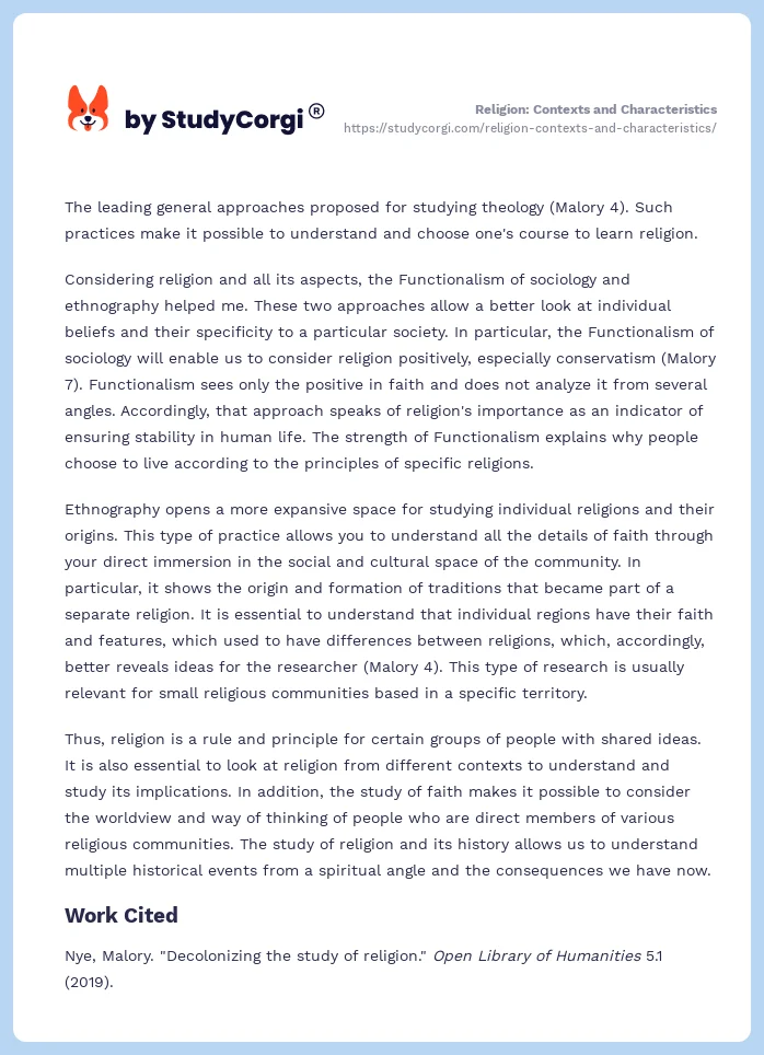 Religion: Contexts and Characteristics. Page 2