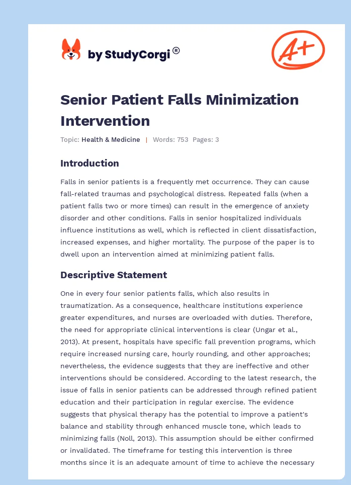 Senior Patient Falls Minimization Intervention. Page 1
