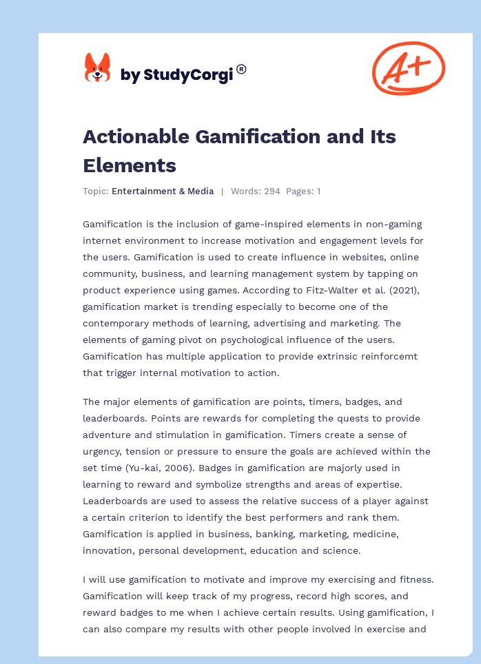 Actionable Gamification and Its Elements. Page 1