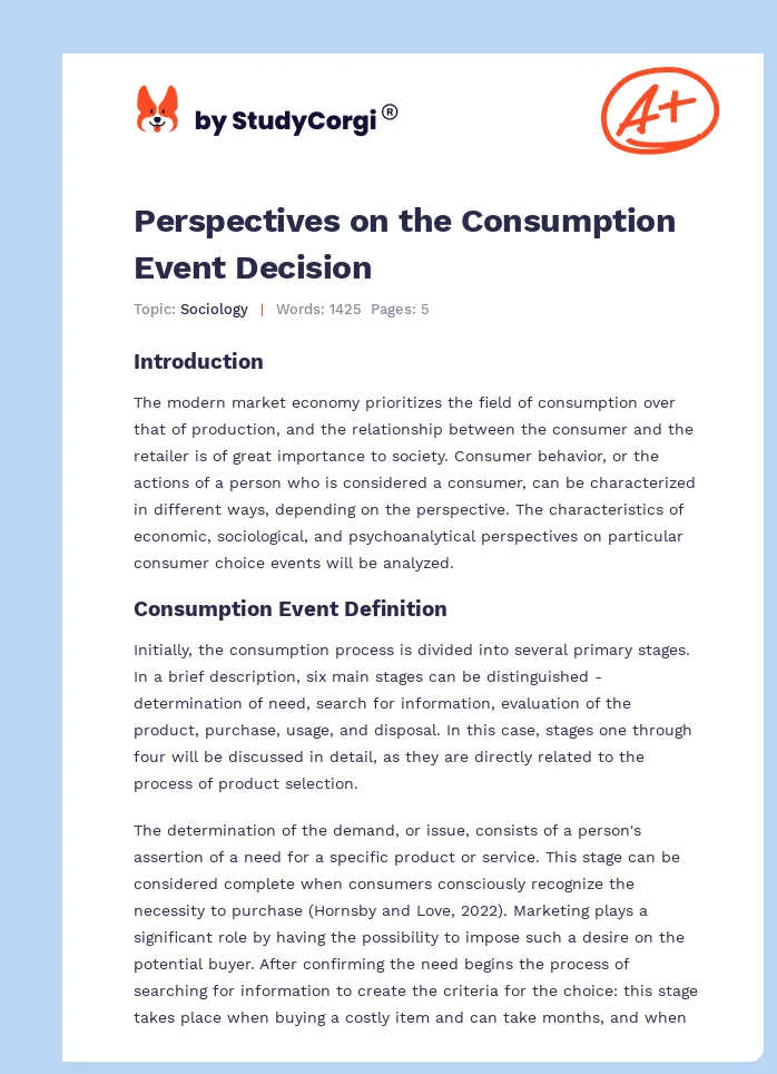 Perspectives on the Consumption Event Decision. Page 1