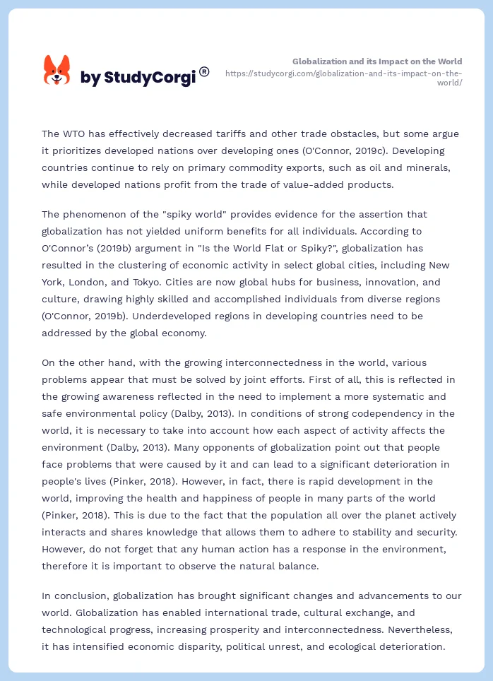 Globalization and its Impact on the World. Page 2