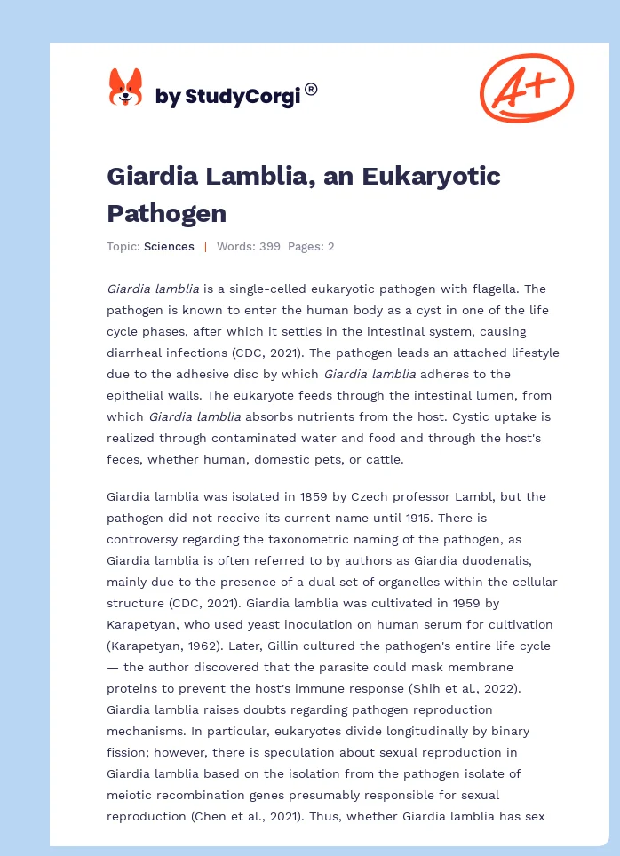 Giardia Lamblia, an Eukaryotic Pathogen. Page 1