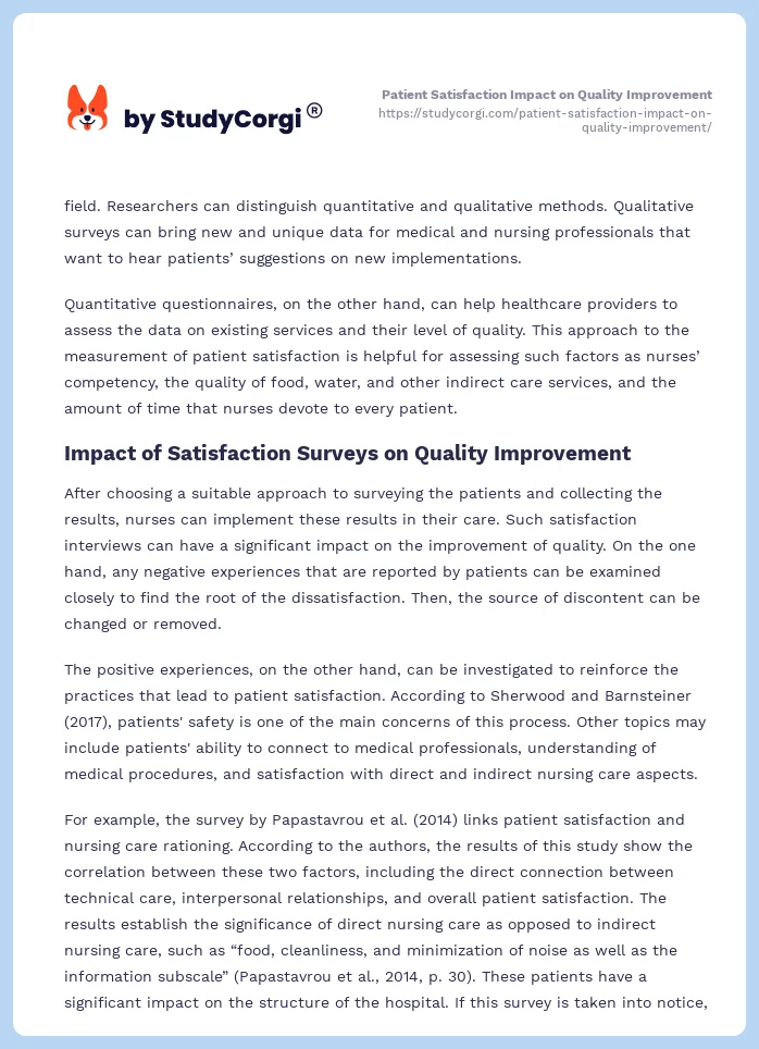 Patient Satisfaction Impact on Quality Improvement. Page 2