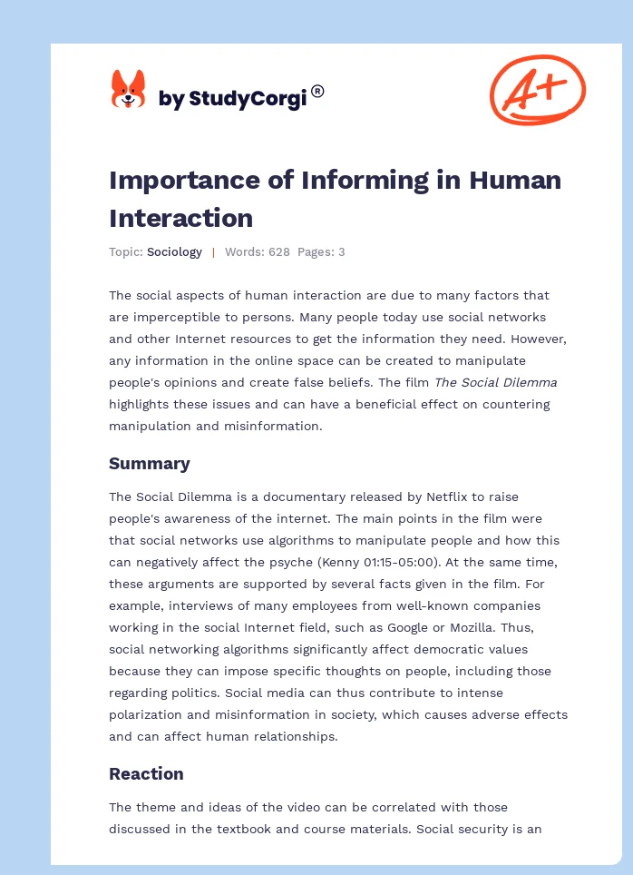 Importance of Informing in Human Interaction. Page 1