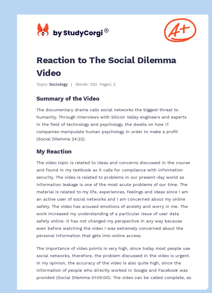 Reaction to The Social Dilemma Video. Page 1