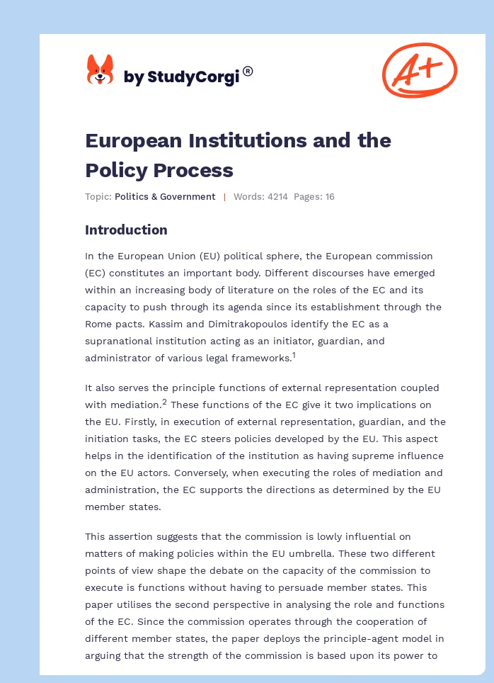 European Institutions and the Policy Process. Page 1