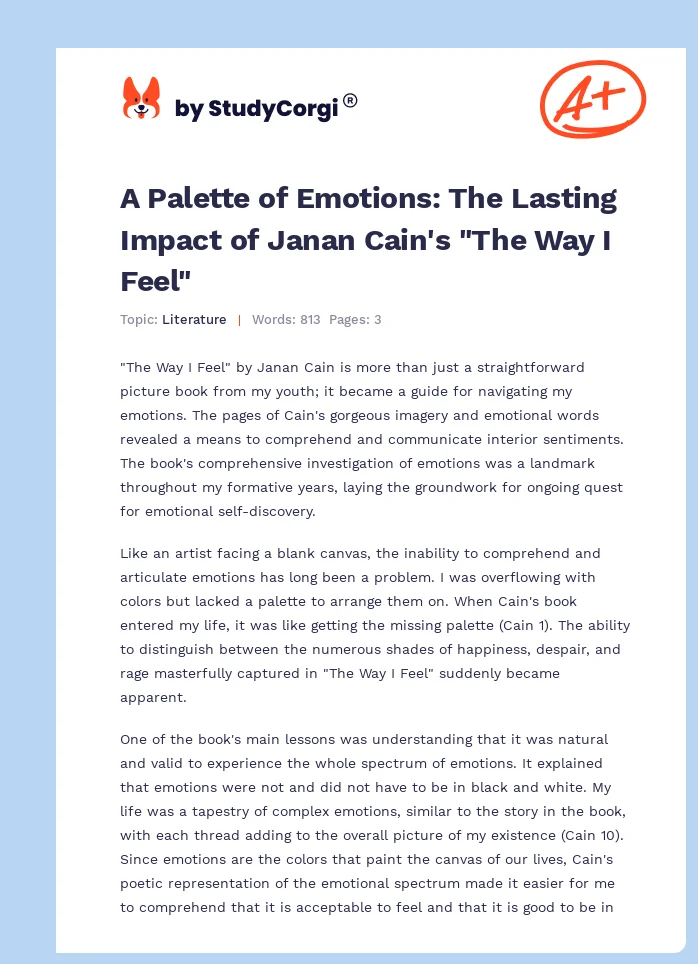A Palette of Emotions: The Lasting Impact of Janan Cain's "The Way I Feel". Page 1