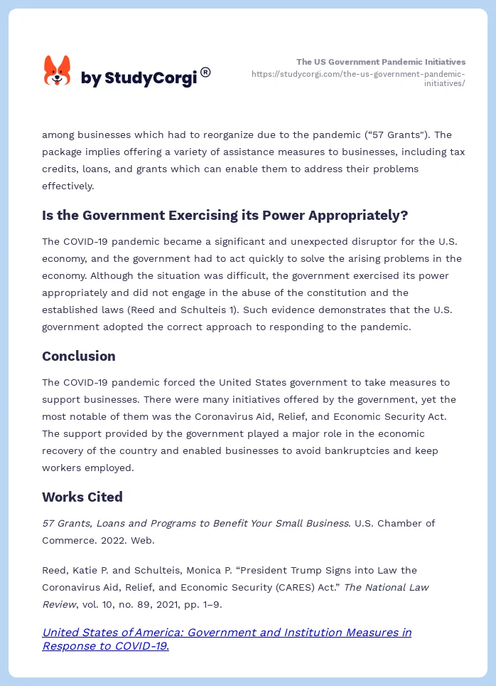 The US Government Pandemic Initiatives. Page 2