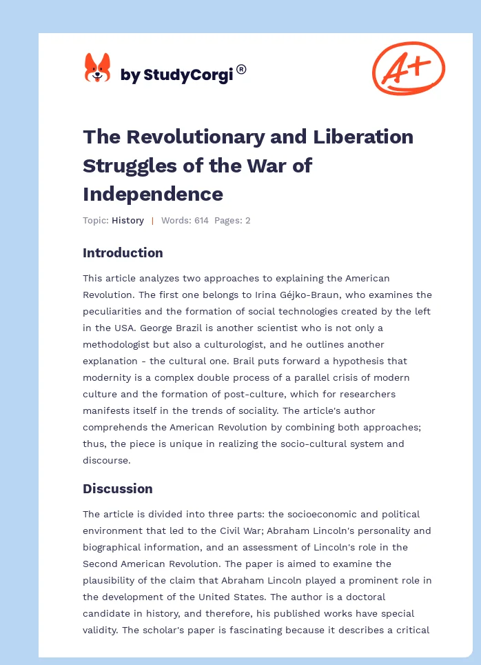 The Revolutionary and Liberation Struggles of the War of Independence. Page 1