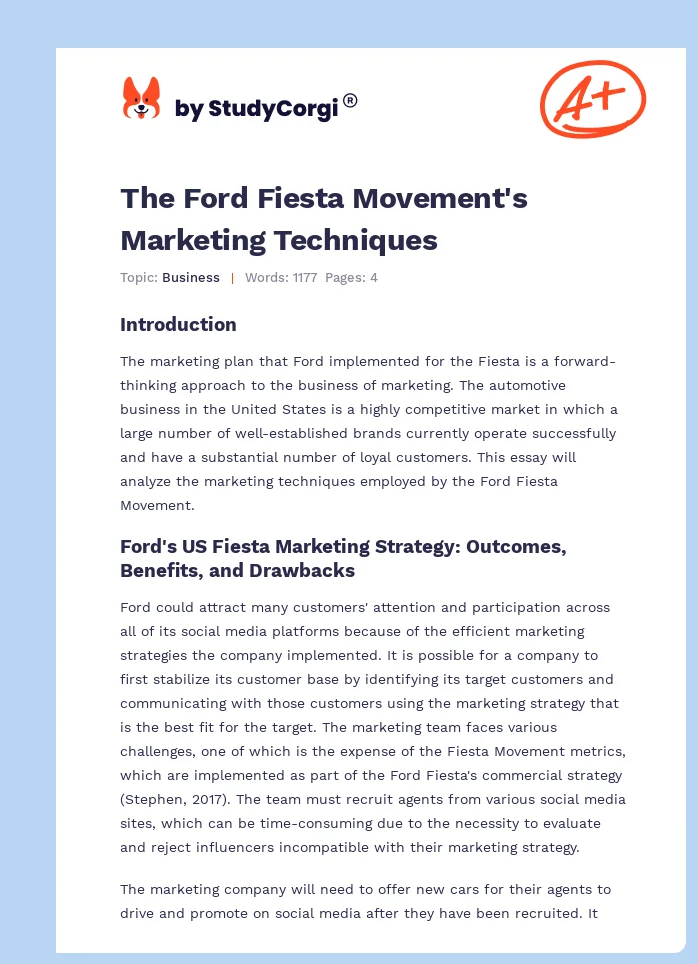 The Ford Fiesta Movement's Marketing Techniques. Page 1
