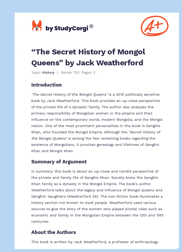 “The Secret History of Mongol Queens” by Jack Weatherford. Page 1