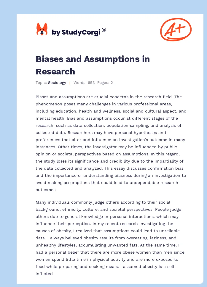 Biases and Assumptions in Research. Page 1