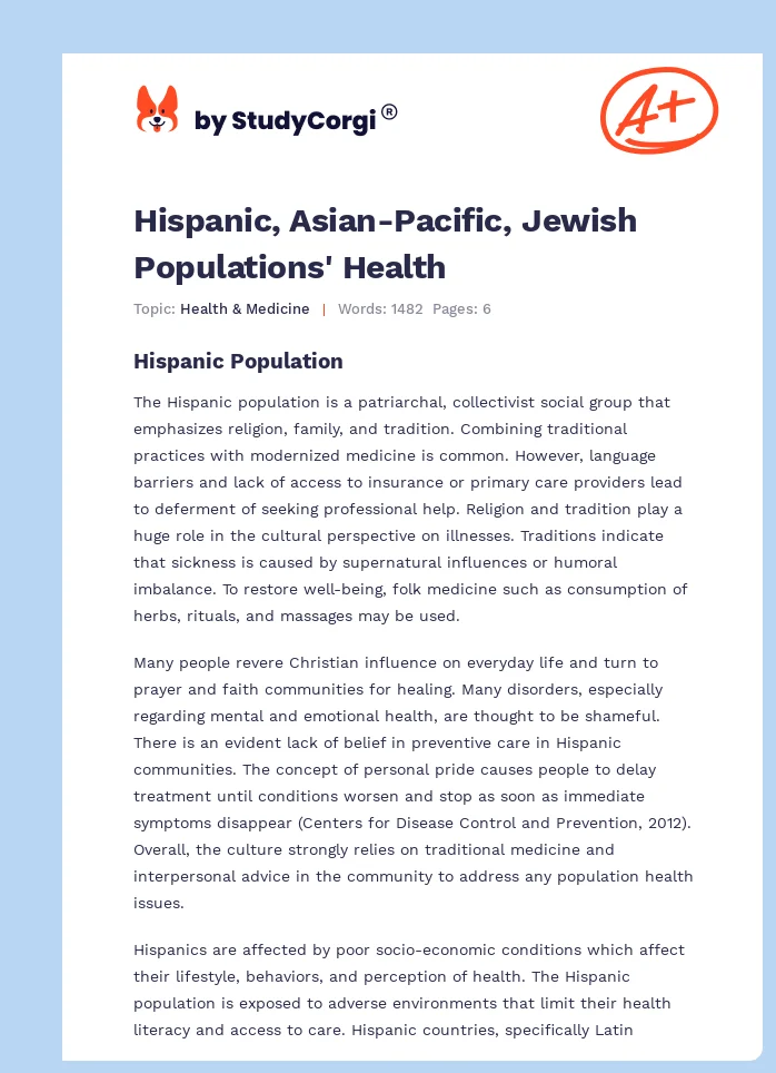 Hispanic, Asian-Pacific, Jewish Populations' Health. Page 1