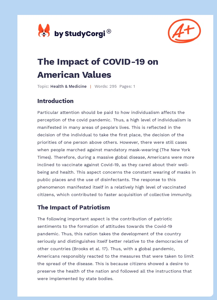 The Impact of COVID-19 on American Values. Page 1