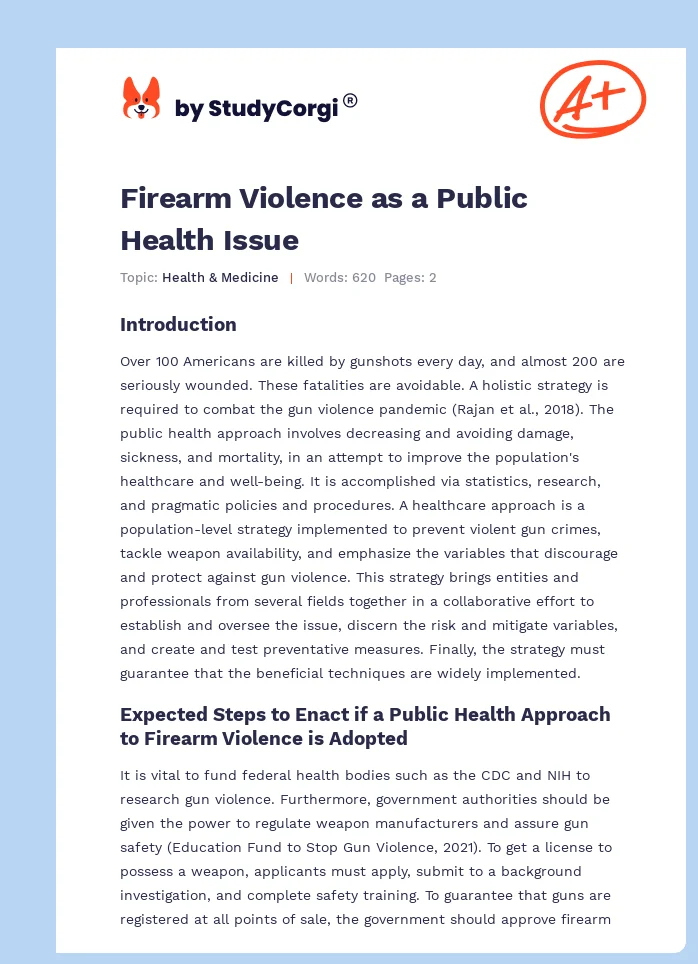 Firearm Violence as a Public Health Issue. Page 1