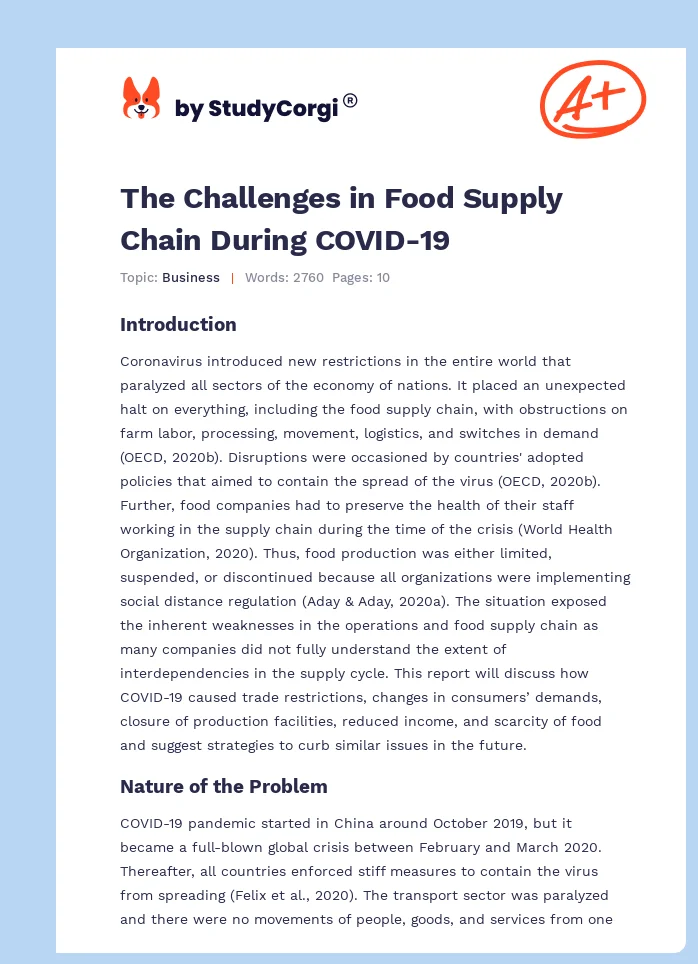 The Challenges in Food Supply Chain During COVID-19. Page 1