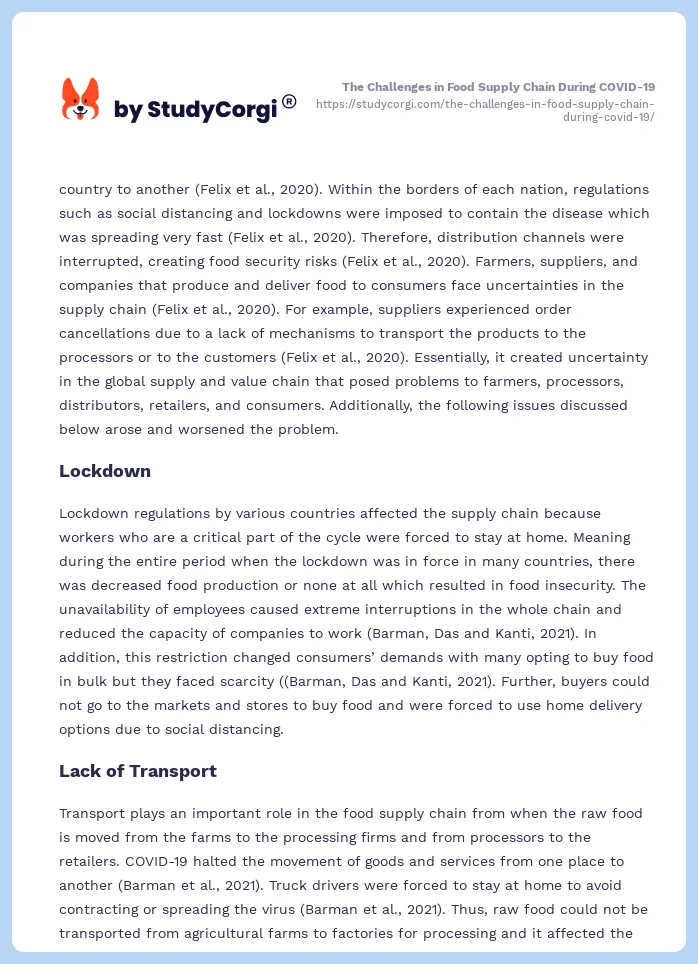 The Challenges in Food Supply Chain During COVID-19. Page 2