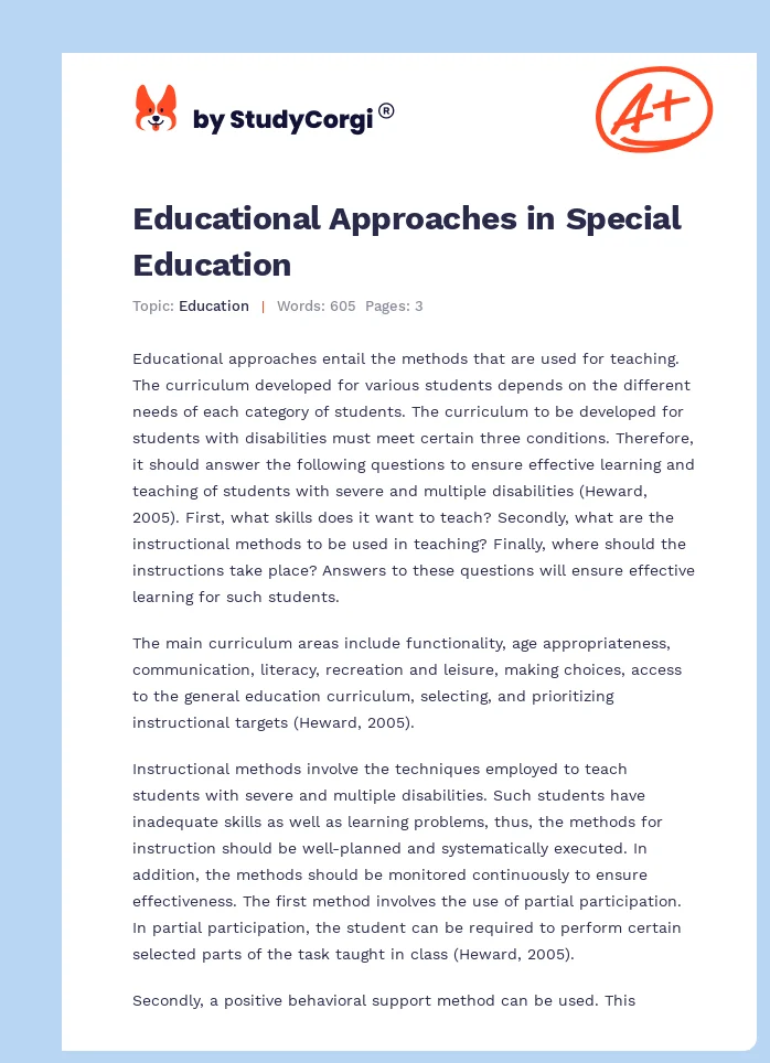 Educational Approaches in Special Education. Page 1