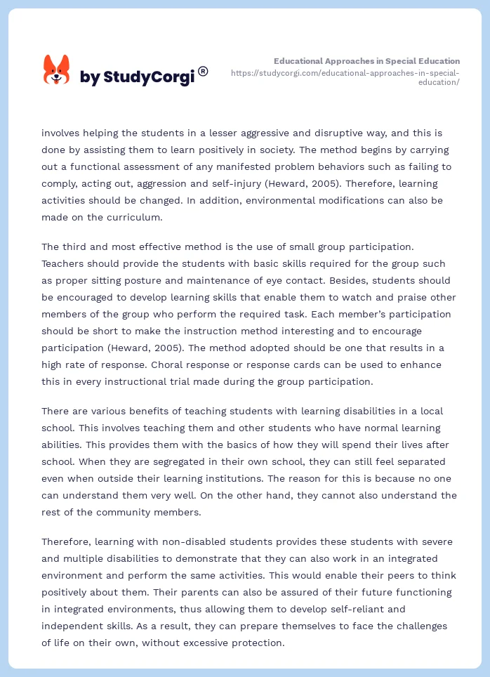 Educational Approaches in Special Education. Page 2