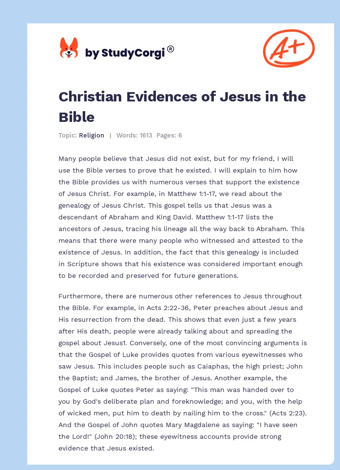 Christian Evidences of Jesus in the Bible. Page 1