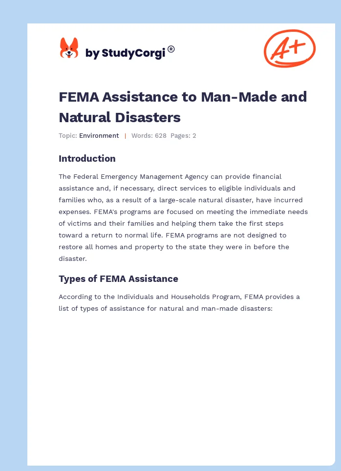 FEMA Assistance to Man-Made and Natural Disasters. Page 1