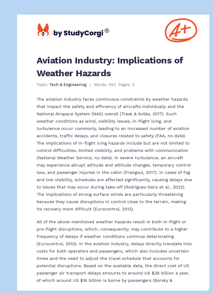 Aviation Industry: Implications of Weather Hazards. Page 1