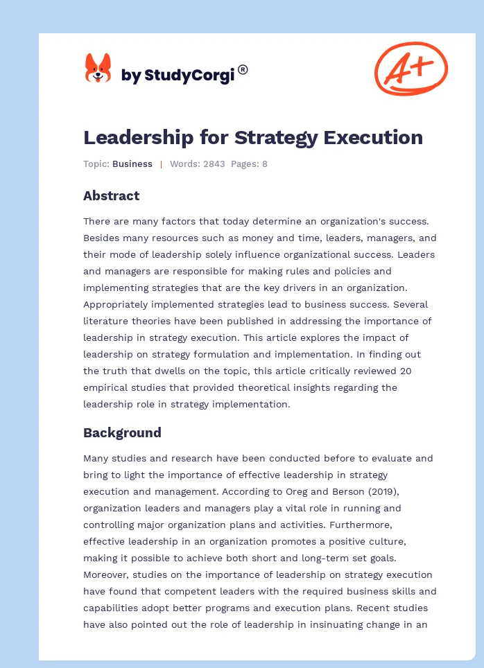 Leadership for Strategy Execution. Page 1