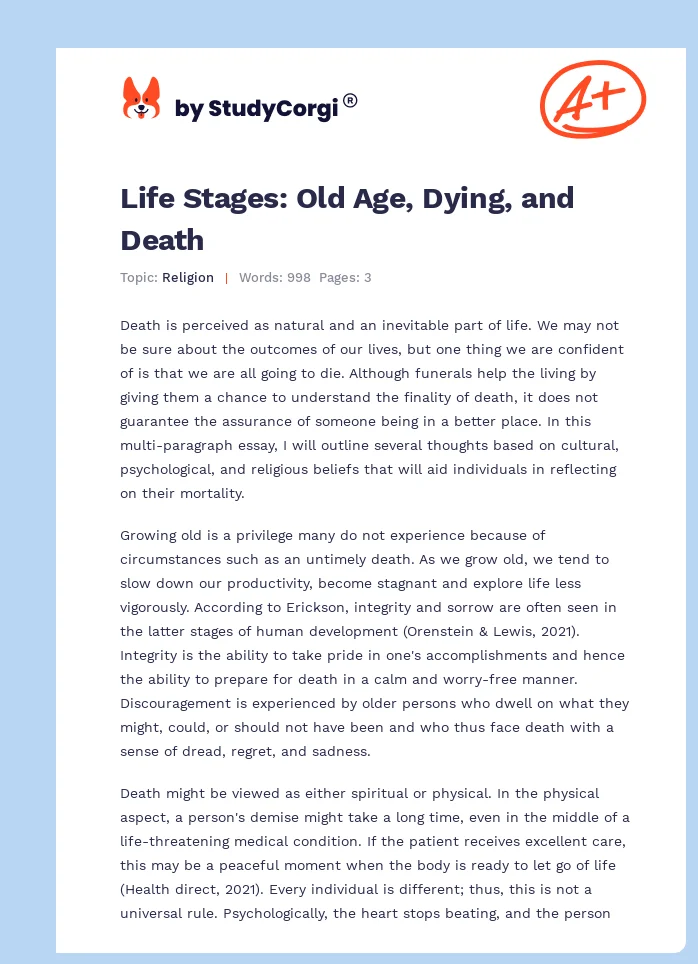 Life Stages: Old Age, Dying, and Death. Page 1
