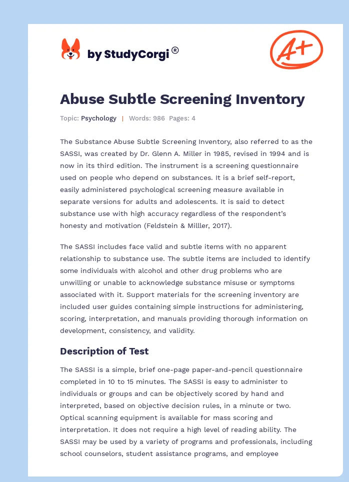 Abuse Subtle Screening Inventory. Page 1