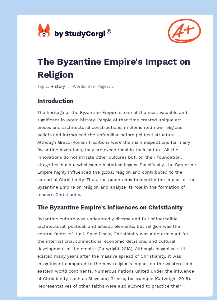 The Byzantine Empire's Impact on Religion. Page 1