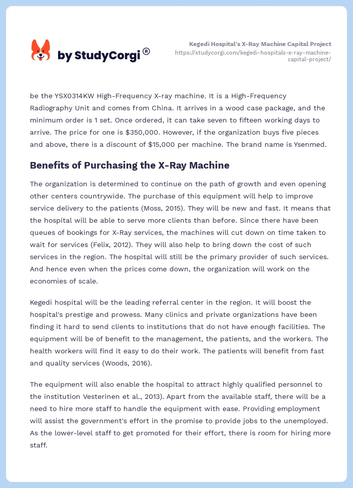 Kegedi Hospital's X-Ray Machine Capital Project. Page 2
