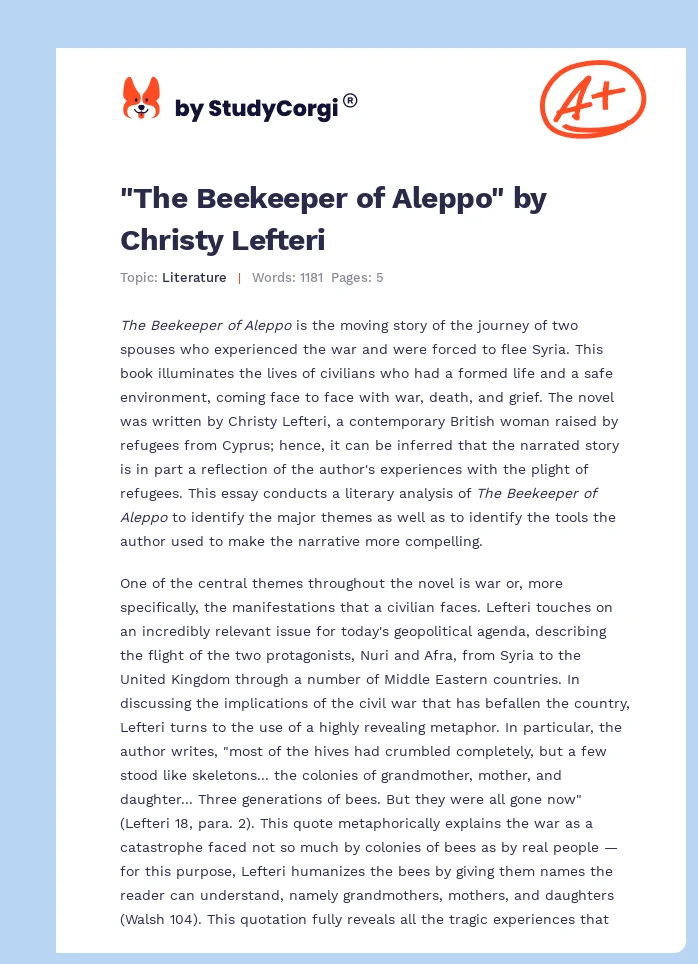 "The Beekeeper of Aleppo" by Christy Lefteri. Page 1