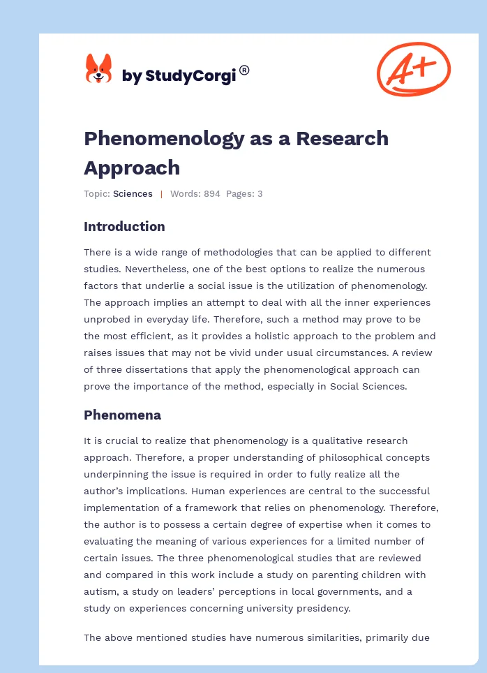 Phenomenology as a Research Approach. Page 1