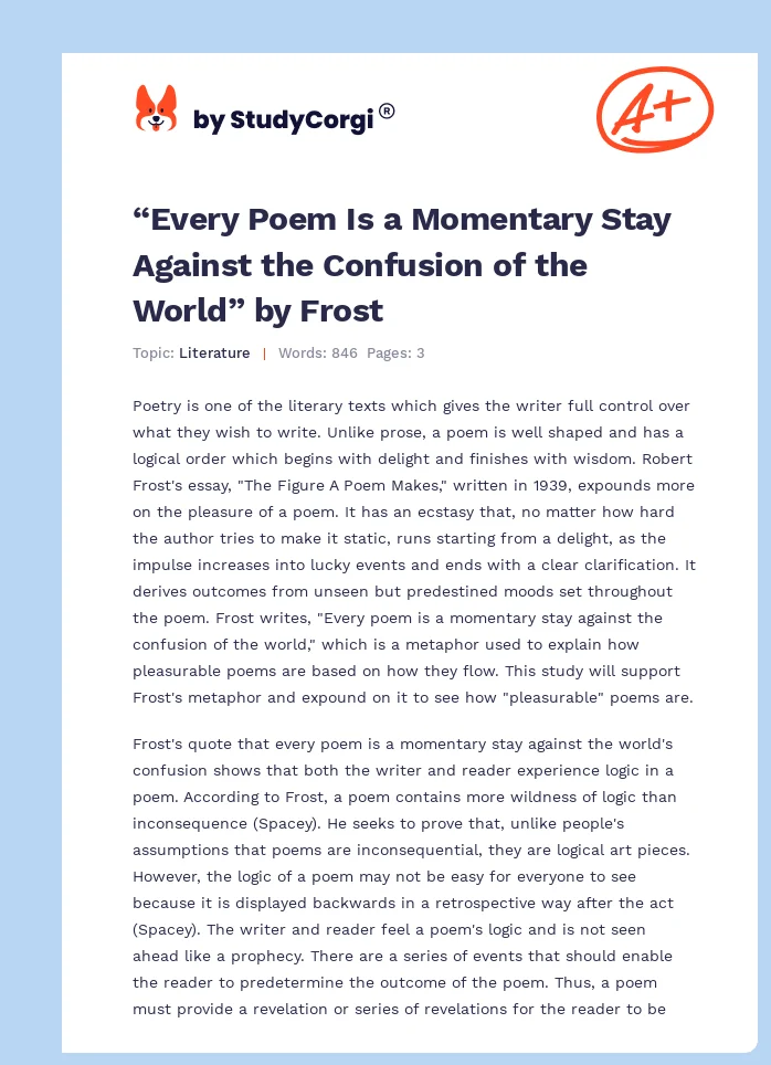 “Every Poem Is a Momentary Stay Against the Confusion of the World” by Frost. Page 1