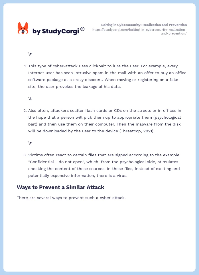 Baiting in Cybersecurity: Realization and Prevention. Page 2