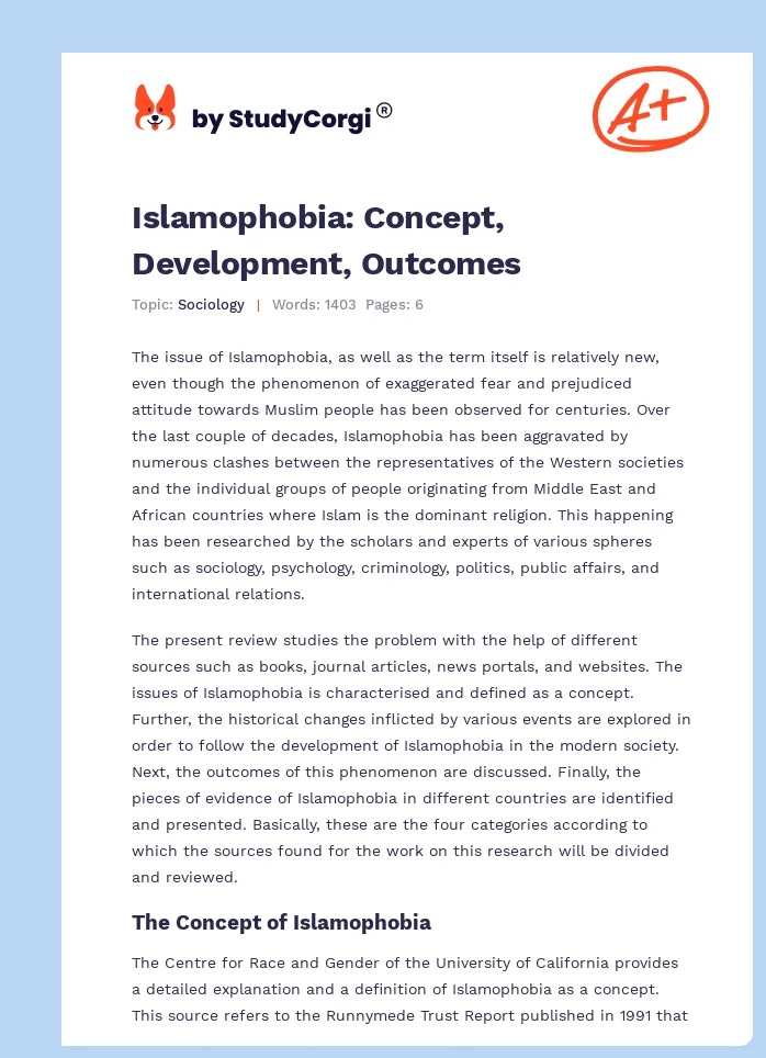 Islamophobia: Concept, Development, Outcomes. Page 1