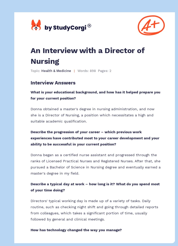 An Interview with a Director of Nursing. Page 1