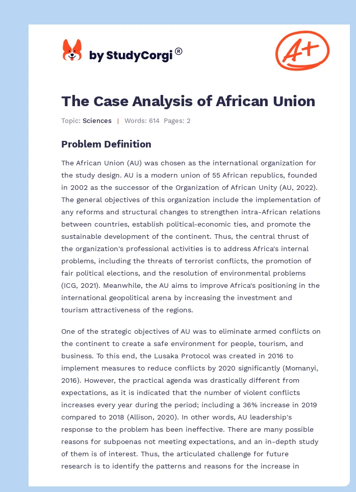 The Case Analysis of African Union. Page 1