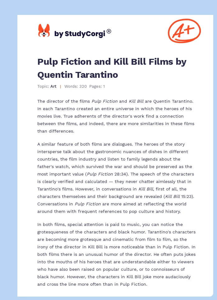 Pulp Fiction and Kill Bill Films by Quentin Tarantino. Page 1