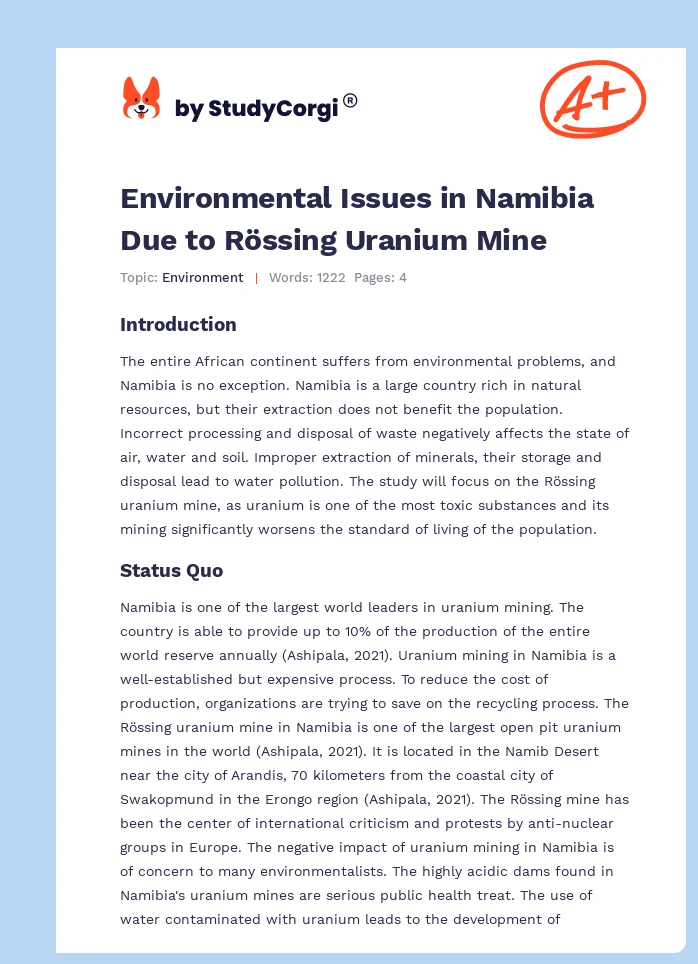 Environmental Issues in Namibia Due to Rössing Uranium Mine. Page 1