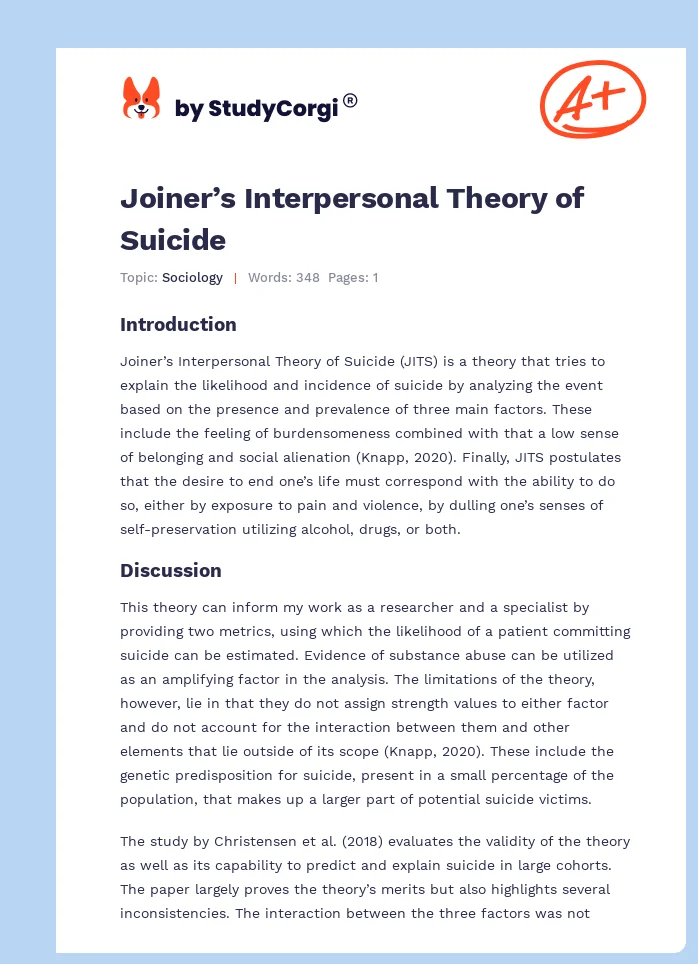 Joiner’s Interpersonal Theory of Suicide. Page 1